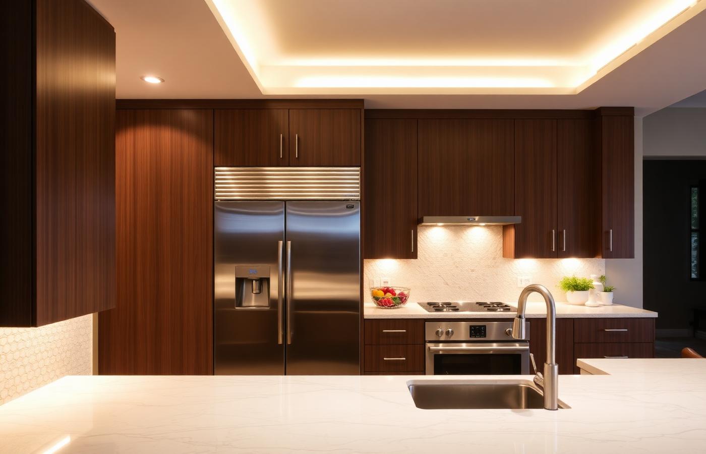 Recessed and under-cabinet lighting in a modern Orange County kitchen